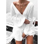 Women's White Dress Mini Dress Patchwork Street Date Sexy V Neck Long Sleeve Regular Fit White Color S M L XL XXL Size