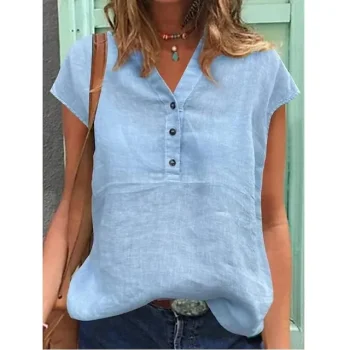 Shirt Blouse Women's White Light Blue Gray Plain Button Street Daily Fashion V Neck Regular Fit S