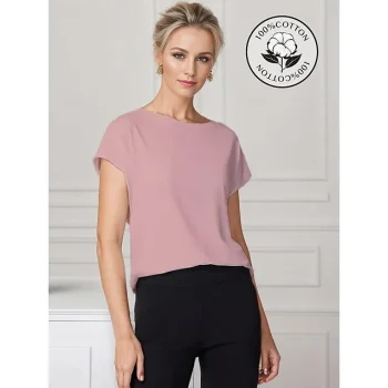 Women's Shirt Blouse 100% Cotton Plain Casual White Pink Blue Short Sleeve Basic Classic Crew Neck Regular Fit Summer