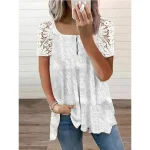Shirt Blouse Women's White Floral Lace Button Street Daily Fashion Square Neck S