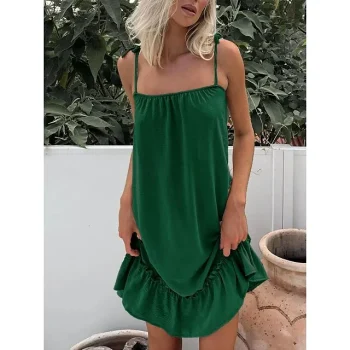 Women's Summer Dress Plain Dress Elegant Dress Mini Dress Lace up Date Vacation Beach Elegant Bohemia Spaghetti Strap Sleeveless Loose Fit Green Khaki Color S M L XL XXL Size