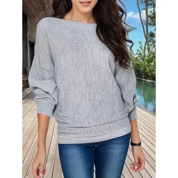 Women's Pullover Knitted Solid Color Stylish Basic Casual Long Sleeve Batwing Sleeve Regular Fit Regular Sweater Cardigans Boat Neck Fall Winter Blue Wine Black / Going out