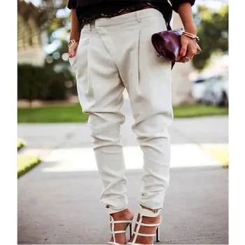 Women's Cargo Pants Joggers Pants Trousers Solid Colored Pocket Drop Crotch Full Length Mid Waist Simple Basic Work Office / Career Black White S M Spring & Fall