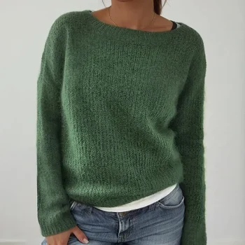 Women's Sweater Pullover Knitted Solid Color Basic Casual Long Sleeve Regular Fit Sweater Cardigans Boat Neck Spring Summer Green Blue Black / Holiday / Going out