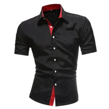 Men's Dress Shirt Button Up Shirt Collared Shirt Navy Black Red White Short Sleeve Plain Collar Wedding Work Clothing Apparel