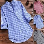 Shirt Women's Black Red Blue Plaid Pocket Daily Basic Shirt Collar Regular Fit S