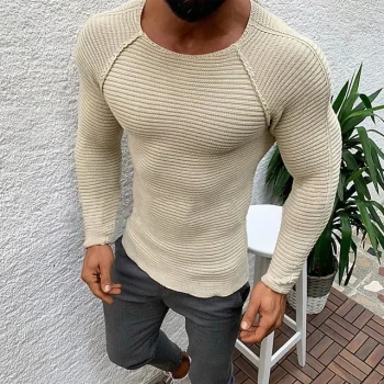 Men's Sweater Pullover Sweater Jumper Ribbed Knit Cropped Knitted Crewneck Going out Casual Daily Clothing Apparel Spring & Fall Black Beige S M L