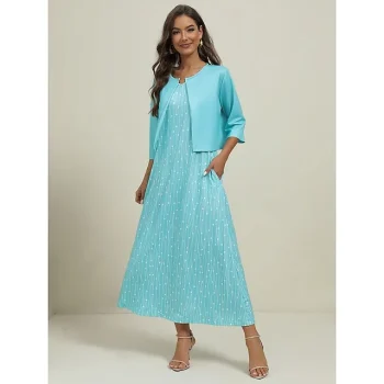 Women's Two Piece Dress Set Casual Dress Wedding Guest Dress Party Daily Elegant Print Pocket Midi Dress V Neck Half Sleeve Geometric Polka Dot Regular Fit Pink Blue Gray Summer Spring S M L XL XXL