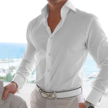Men's Linen Shirt Shirt Casual Shirt Summer Shirt Beach Shirt Black White Blue Long Sleeve Plain Turndown Spring & Summer Casual Daily Clothing Apparel