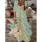 Women's Two Piece Dress Set Casual Dress Print Dress Outdoor Daily Fashion Streetwear Print Long Dress Maxi Dress V Neck Half Sleeve Ombre Marble Print Loose Fit Green Summer Spring S M L XL XXL