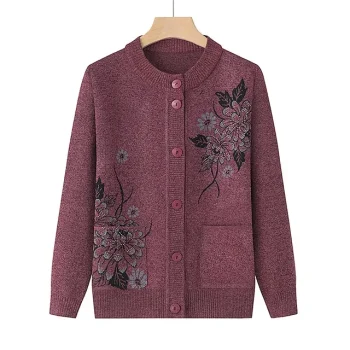 Women's Cardigan Sweater Crew Neck Ribbed Knit Polyester Button Pocket Fall Winter Outdoor Holiday Going out Stylish Casual Soft Long Sleeve Floral claret Grass Green Leather Pink XL 2XL 3XL