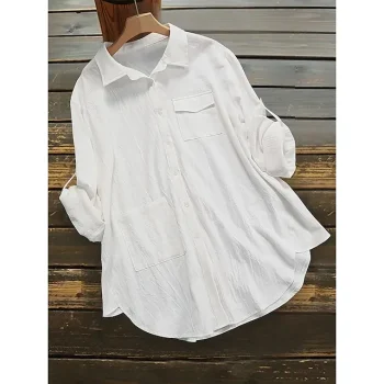 Shirt Blouse Women's Black-1 White Green Solid Colored Button Pocket Daily Daily Shirt Collar Regular Fit XL