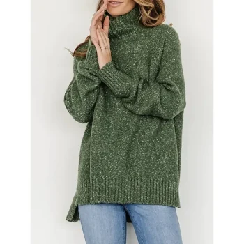 Women's Plus Size Pullover Sweater Jumper Turtleneck Ribbed Knit Polyester Split Fall Winter Regular Outdoor Going out Weekend Stylish Plus Size Casual Long Sleeve Pure Color Green Gray XS S M