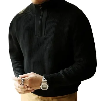 Men's Pullover Sweater Jumper Jumper Ribbed Knit Regular Knitted Vintage Plain Stand Collar Modern Contemporary Work Daily Wear Clothing Apparel Winter Black White S M L