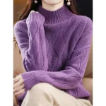 Women's Turtleneck Pullover Sweater Jumper Casual Sweater Ribbed Knit Polyester Knitted Fall Winter Regular Outdoor Daily Going out Stylish Casual Soft Long Sleeve Pure Color Red Purple Green M L XL