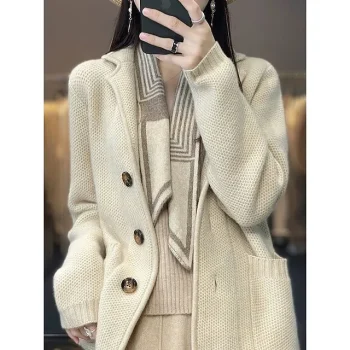 Women's Cardigan Sweater Jacket Shirt Collar Waffle Knit Acrylic Button Knitted Fall Winter Regular Outdoor Daily Going out Fashion Streetwear Casual Long Sleeve Solid Color off white Black S M L