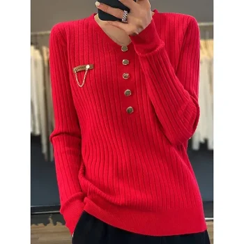 Women's Pullover Sweater Jumper V Neck Ribbed Knit Polyester Button Fall Winter Regular Outdoor Daily Going out Stylish Casual Soft Long Sleeve Solid Color Black White Yellow S M L